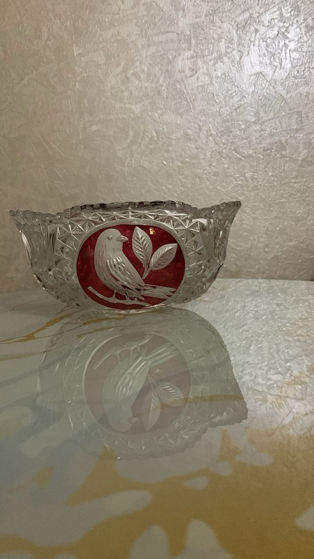 Kırmızı Kuş Desenli Koyu Renkli Cam Vazo - Görsel 2