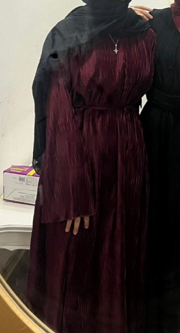 Bordo Piliseli Uzun Kadın Elbise - Görsel 2