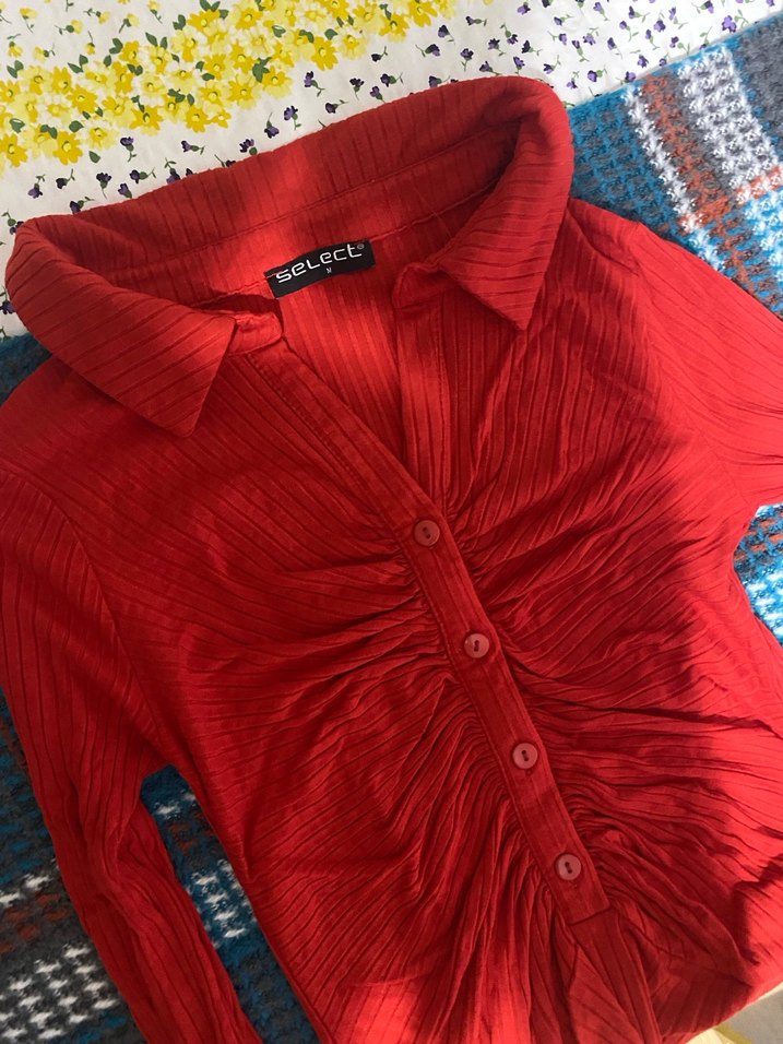 Uzun Kollu Kırmızı Kadın Bluz - Görsel 3