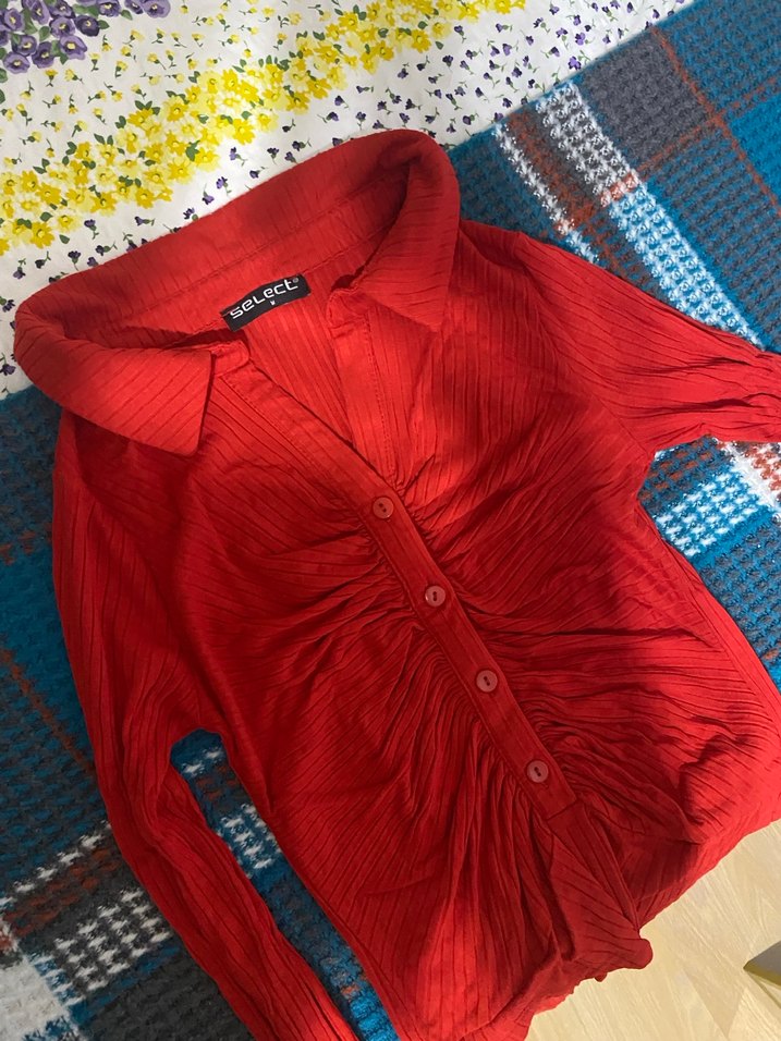 Uzun Kollu Kırmızı Kadın Bluz - Görsel 4
