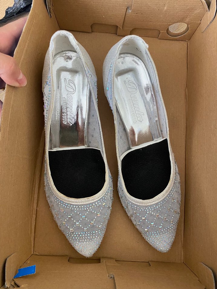 Beyaz Payetli Kalın Topuklu Abiye Ayakkabı - Görsel 3