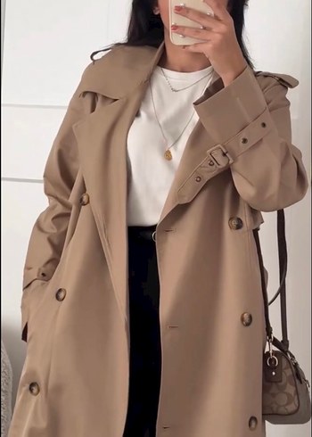 Bej Kadın Uzun Trençkot - Görsel 3