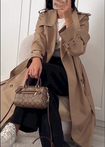 Bej Kadın Uzun Trençkot - Görsel 4