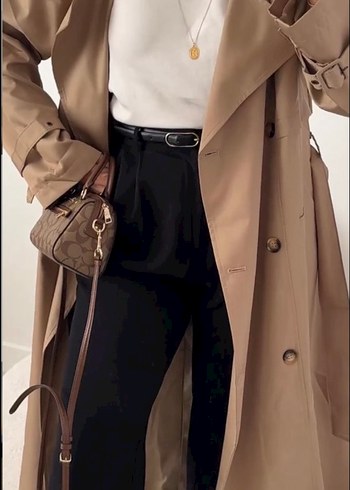 Bej Kadın Uzun Trençkot - Görsel 2