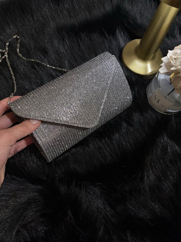 Gri Yılan Desenli Payetli Kadın Portföy Çanta - Görsel 2