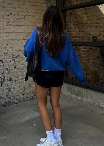 Mavi Kısa Oversize Kadın Sweatshirt - Görsel 2