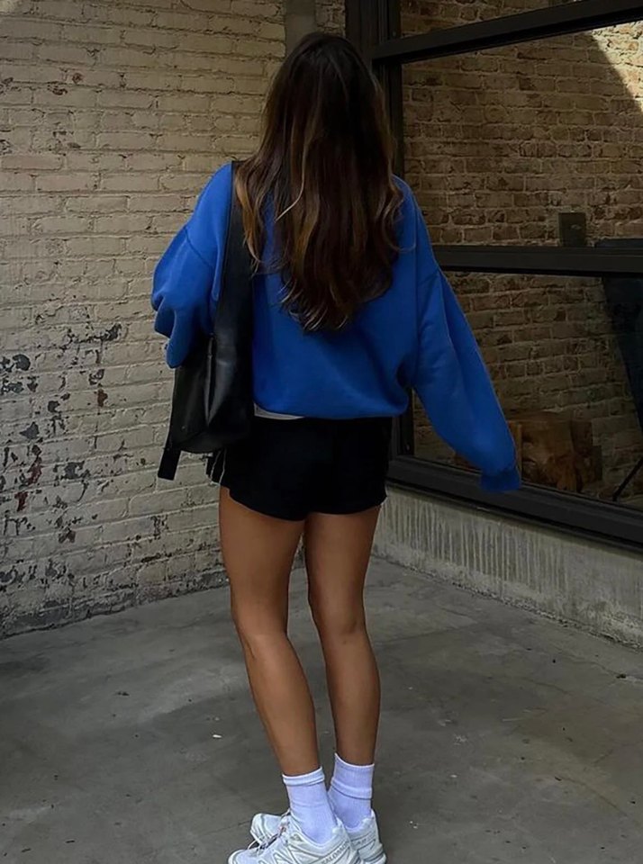 Mavi Kısa Oversize Kadın Sweatshirt - Görsel 2