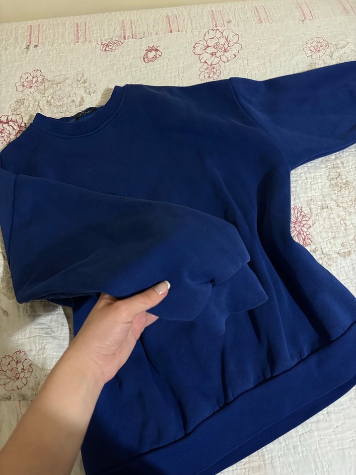 Mavi Kısa Oversize Kadın Sweatshirt - Görsel 4