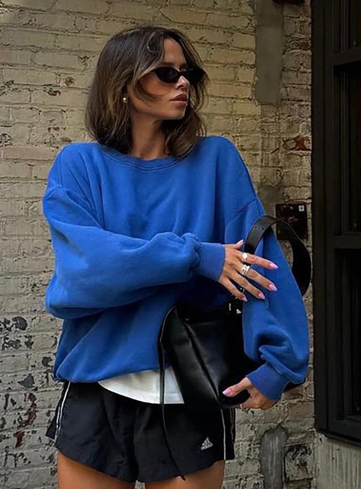 Mavi Kısa Oversize Kadın Sweatshirt - Görsel 3