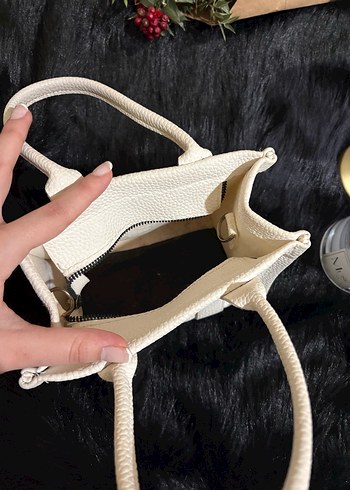 Beyaz Deri Fermuarlı Günlük Kadın Çanta - Görsel 4