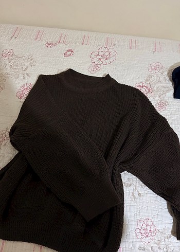 Kadın Kahverengi Boğazlı Örgü Triko - Görsel 2