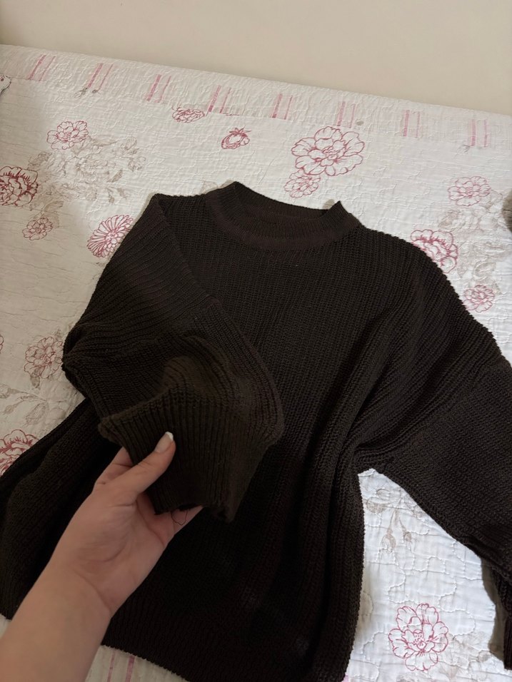 Kadın Kahverengi Boğazlı Örgü Triko - Görsel 3