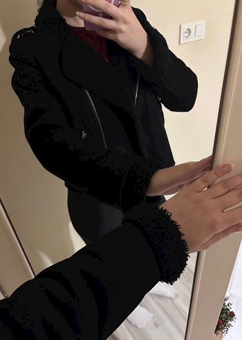 Siyah Kürklü Kadın Midi Ceket sm - Görsel 2