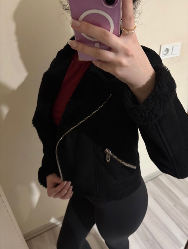 Siyah Kürklü Kadın Midi Ceket sm - Görsel 4