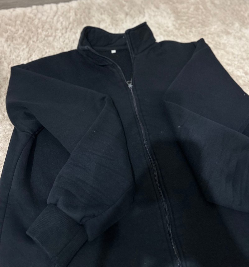 Siyah Fermuarlı Erkek kadın  Polar Sweatshirt - Görsel 2