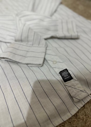 Erkek Beyaz İnce Çizgili Uzun Kollu Gömlek - Görsel 3