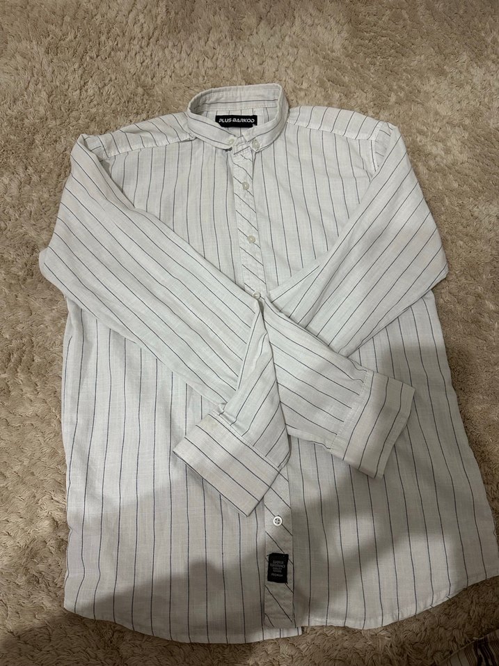 Erkek Beyaz İnce Çizgili Uzun Kollu Gömlek - Görsel 2