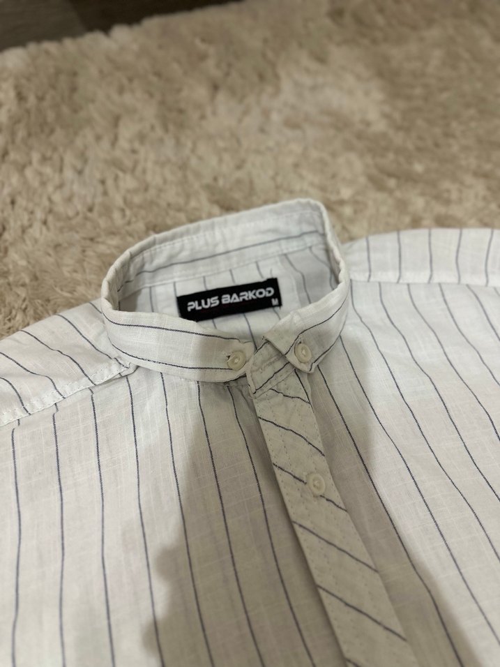 Erkek Beyaz İnce Çizgili Uzun Kollu Gömlek - Görsel 4