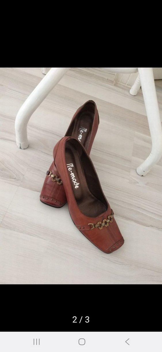 Kahverengi hakiki  Deri Tokalı Klasik Topuklu Kadın Ayakkabı - Görsel 2