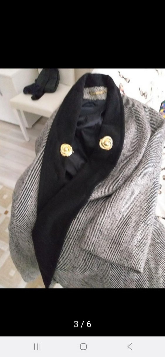 Düğmeli Gri kaz ayağı yeni trent Uzun Kadın Kaban - Görsel 3