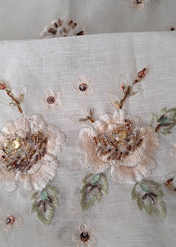 İşlemeli Beyaz Bohem Masa Örtüsü - Görsel 6