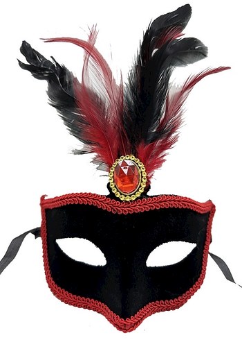 Kırmızı Siyah Tüylü Kadın Maskesi - Görsel 2