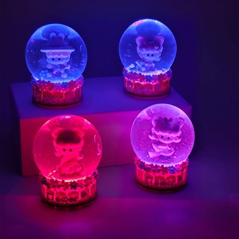 Pastel Renkli Çiçek Temalı Kar Küresi 9cm - Görsel 2