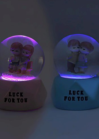 Işıklı  Sevimli Çift Figürlü Mini Kar Küresi - Görsel 2