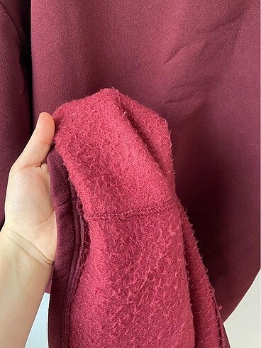 l Beden bordo Renk Uzun Polarlı Sweatshirt Tunik-Elbise
