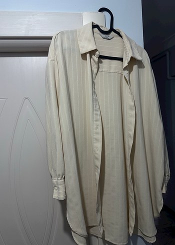 Bej Uzun Kollu Keten Gömlek Tunik - Görsel 6