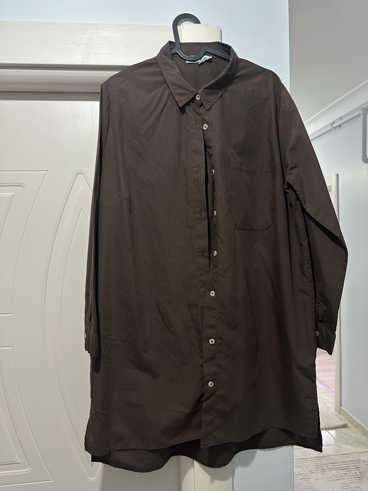 Bej Uzun Kollu Keten Gömlek Tunik - Görsel 3