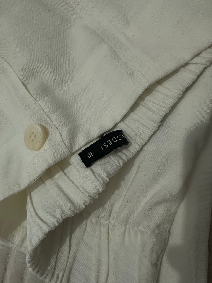 Beyaz Rahat Kesim Keten Kadın Pantolon - Görsel 3