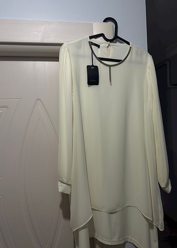 Beyaz Midi Uzun Kollu Salaş Tunik - Görsel 3