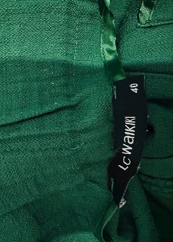 Kemerli Yeşil Midi Keten Kadın Pantolon - Görsel 2