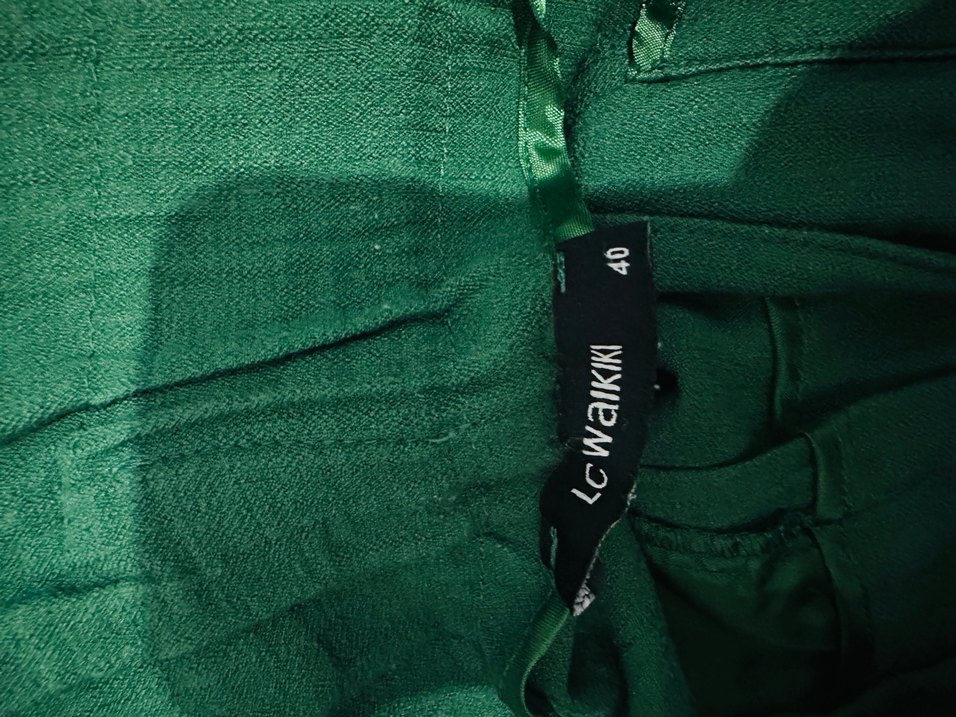 Kemerli Yeşil Midi Keten Kadın Pantolon - Görsel 2