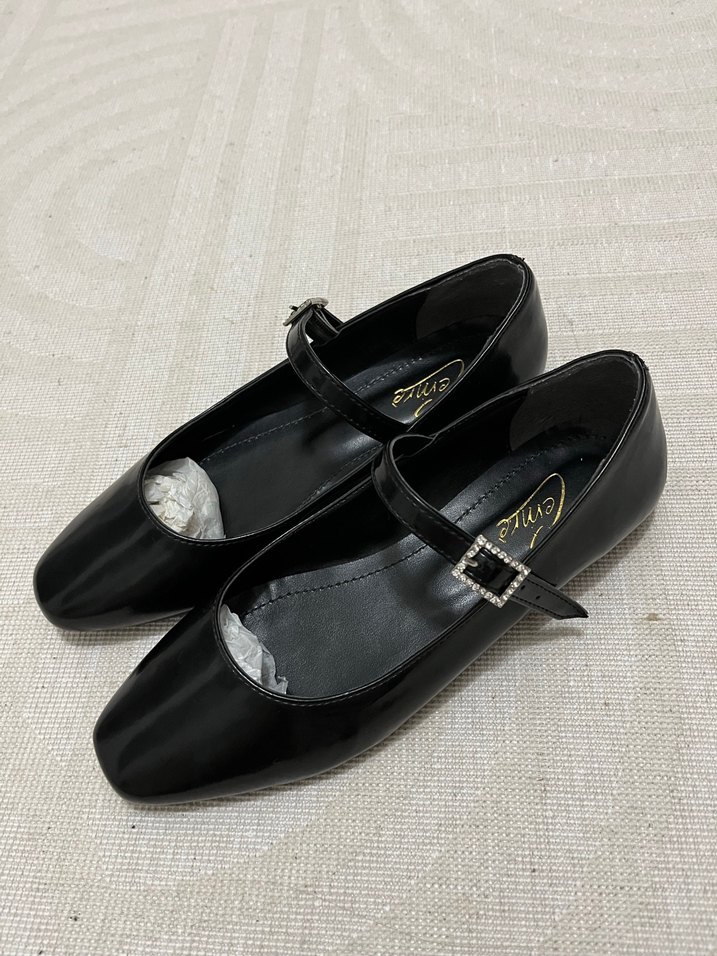 Siyah Rugan Tokalı Stiletto Kadın Babet - Görsel 2