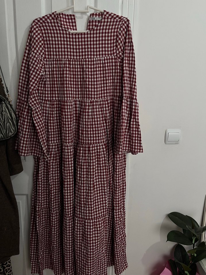 Düğmeli Bordo Kareli Hamile Bluzu - Görsel 3