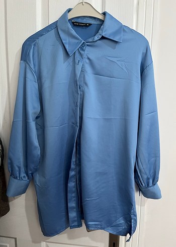 Düğmeli Mavi Kadın Gömlek - Görsel 2