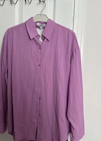 Mor Düğmeli Keten Kadın Gömlek - Görsel 4