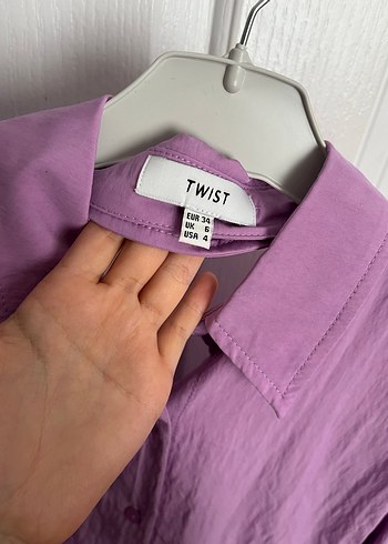 Mor Düğmeli Keten Kadın Gömlek - Görsel 2