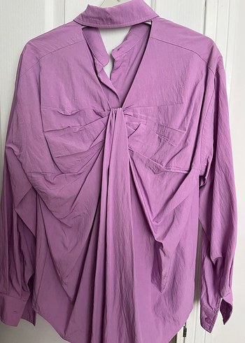Mor Düğmeli Keten Kadın Gömlek - Görsel 3