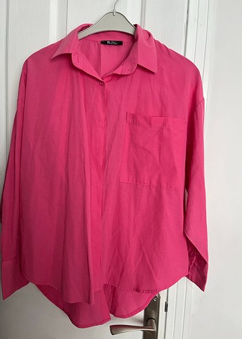 Düğmeli Pembe Keten Kadın Gömlek - Görsel 4