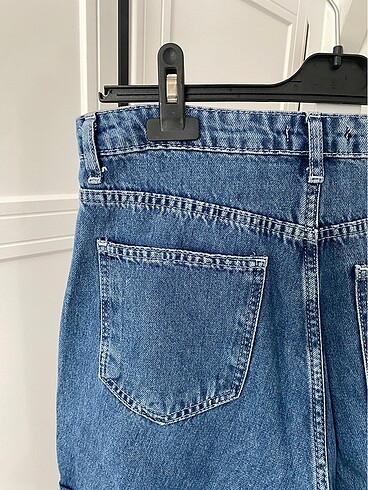 40 Beden Mavi Kargo Cepli Yüksek Bel Wide Leg Jeans