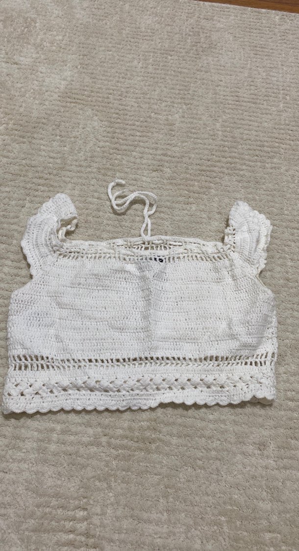 Kadın Beyaz Örgü Crop Top - Görsel 3