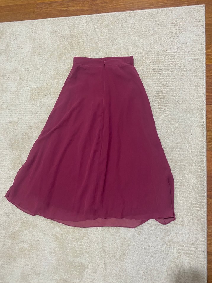 Bordo Midi Drapeli Kadın Etek - Görsel 2