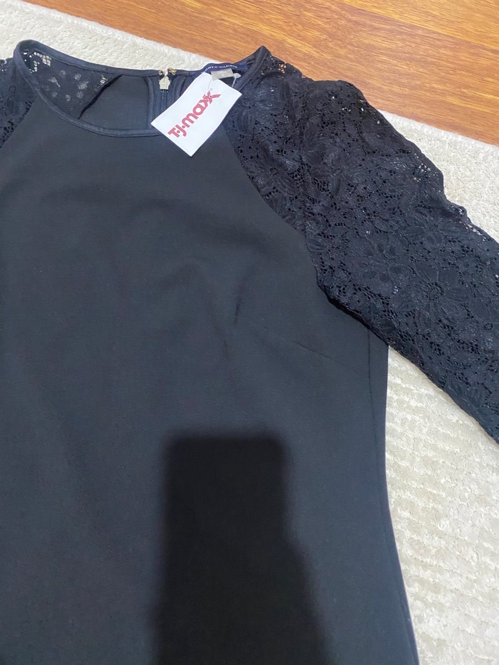 Siyah Uzun Kollu V Yaka Midi Elbise - Görsel 3