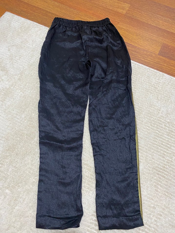 Kadın Siyah Saten Pantolon Yan Şeritli - Görsel 2