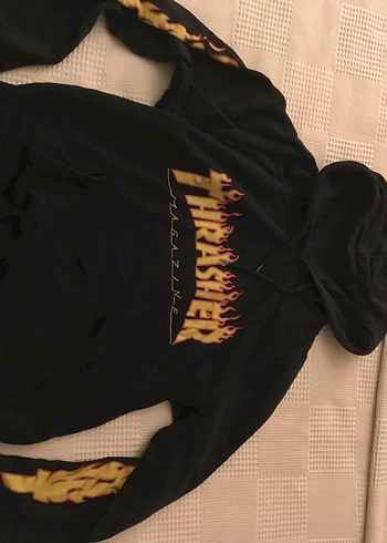 Thrasher Siyah Kapüşonlu Baskılı Sweatshirt