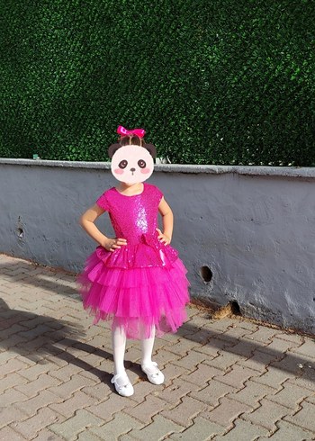 Pembe Parlak Çocuk Abiye Elbise