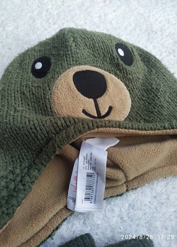 Erkek Çocuk Triko Ayıcıklı Bere Atkı Eldiven Seti - Görsel 2